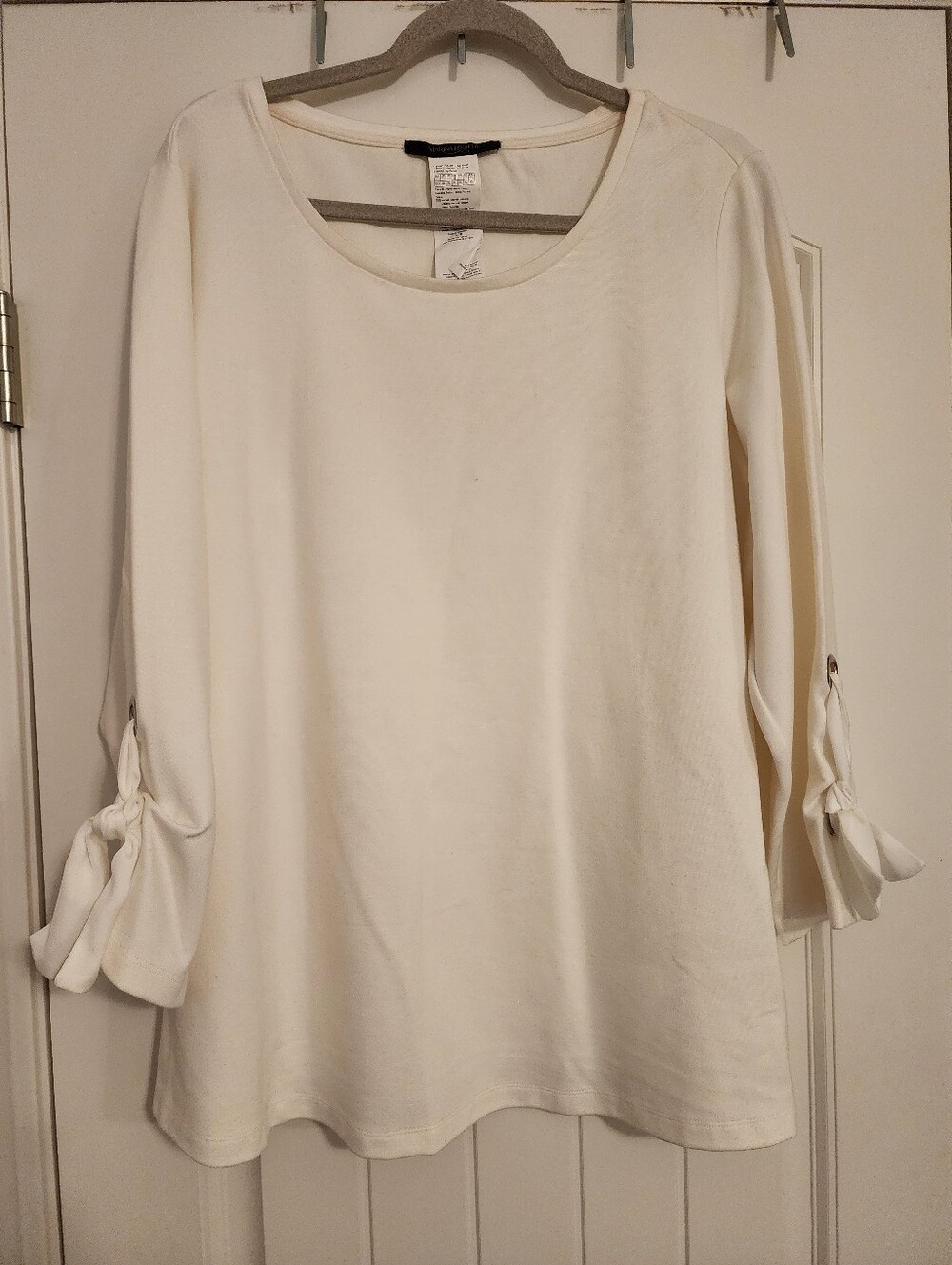 Marina Rinaldi Women’s White Round Neck Silver Grommets & Tie-Sleeve Top XL